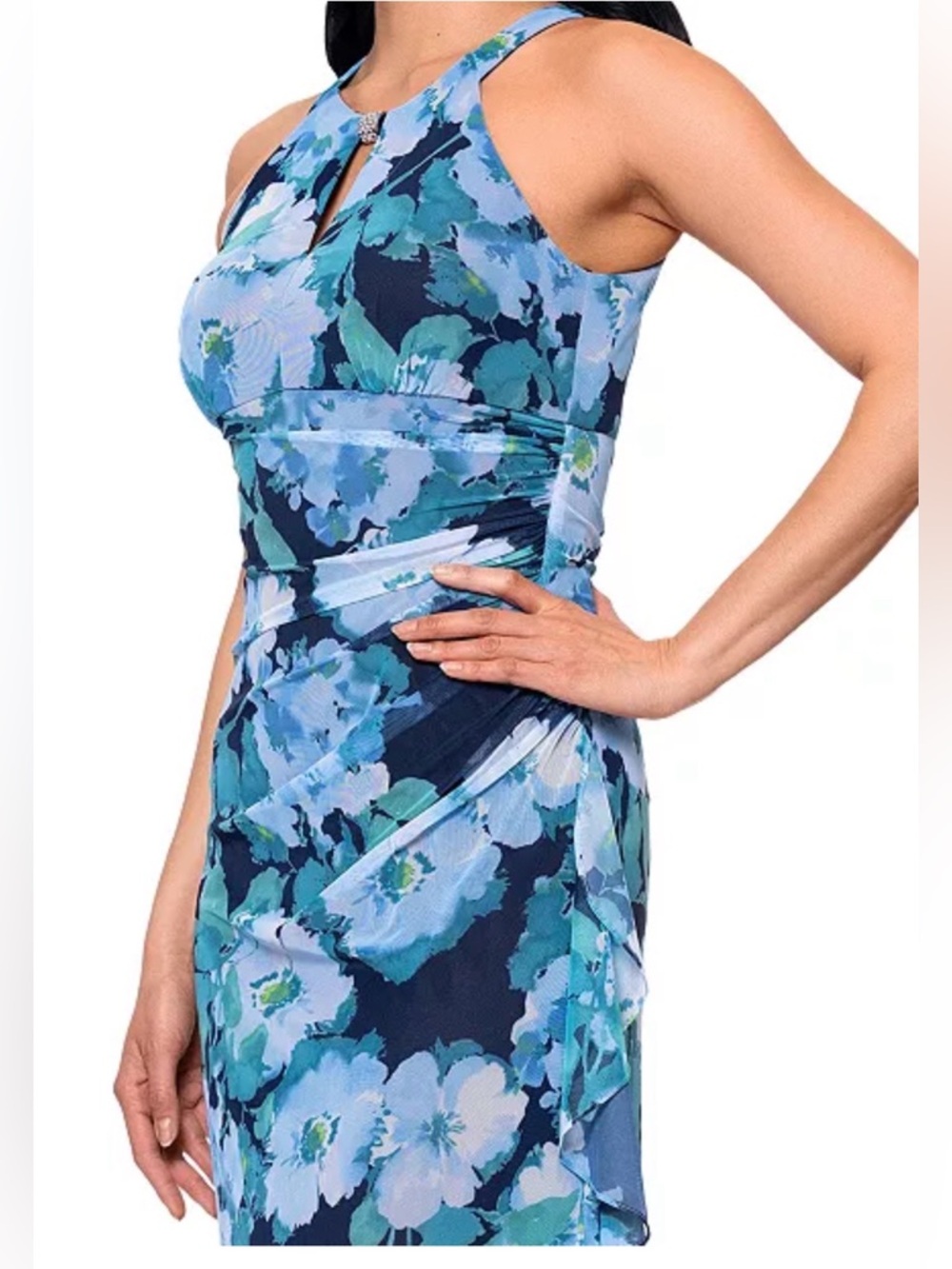 NWT Betsy & Adam Navy & Light Blue Floral Halter Maxi Dress - Picture 3 of 10